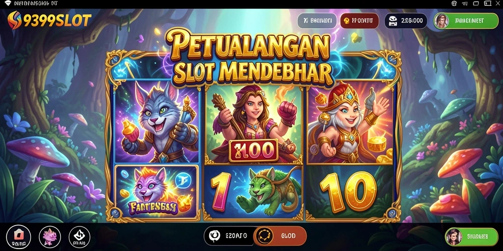 Tampilan gameplay 9399SLOT dengan karakter dan slot yang menarik.
