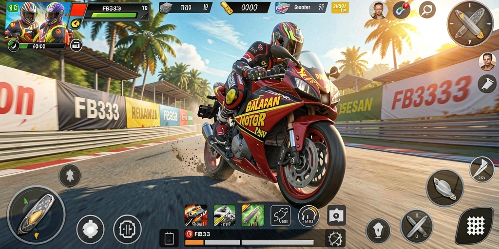 Screenshot gameplay FB333 dengan balapan motor yang seru.