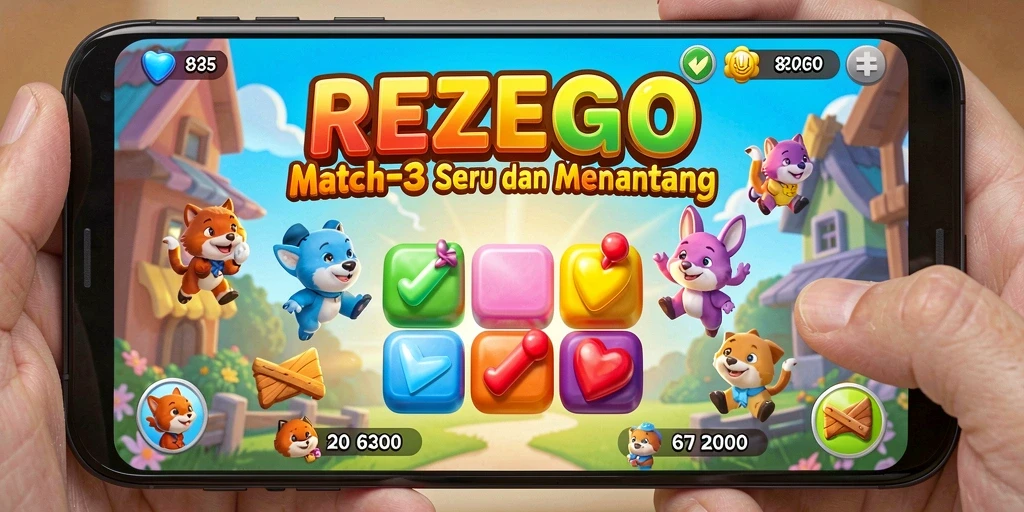 Tampilan gameplay seru REZEGO dengan pencocokan warna.
