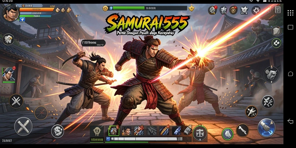 Tampilan gameplay intens SAMURAI555 dengan aksi pertarungan mendebarkan.