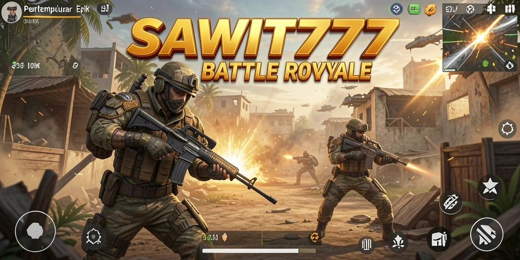 Tampilan gameplay mendebarkan dari SAWIT777 dengan elemen Battle Royale.