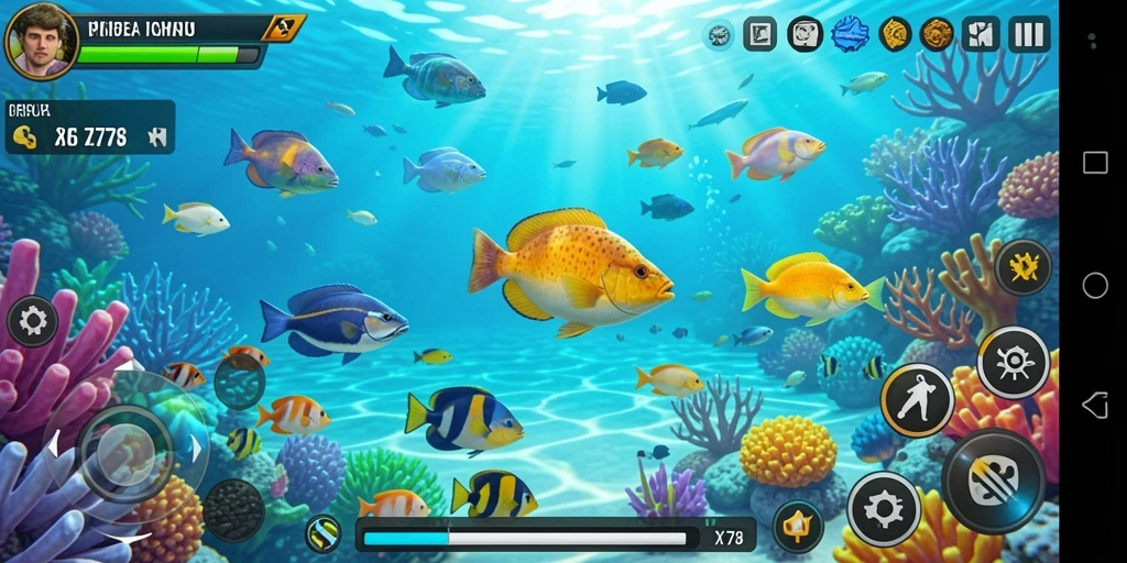 Tampilan gameplay seru di X78 saat berburu ikan.